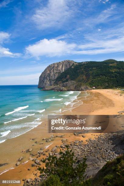 laga beach in urdaibai region in bizkaia - baskenland stockfoto's en -beelden