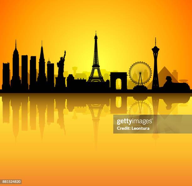 las vegas (all buildings are complete and moveable) - las vegas skyline panorama stock illustrations