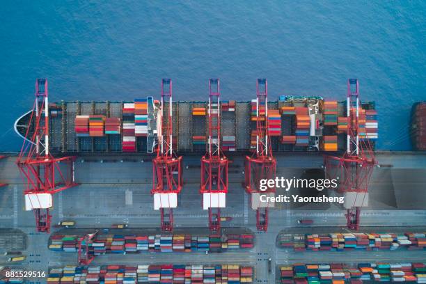 shanghai,china-nov 26,2017:aerial view of container ship parking at  yangshan shanghai deepwater container port,which is the world most busy container port - shanghai port stock pictures, royalty-free photos & images