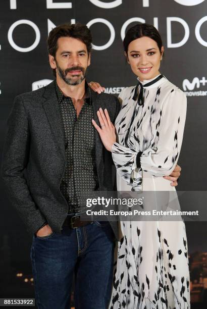 Eduardo Noriega and Dafne Fernandez attend the 'Perfectos desconocidos' photocall at Hesperia hotel on November 28, 2017 in Madrid, Spain.