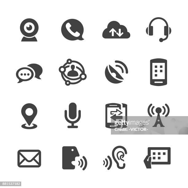 illustrazioni stock, clip art, cartoni animati e icone di tendenza di icone della tecnologia della comunicazione - serie acme - videoconferenza