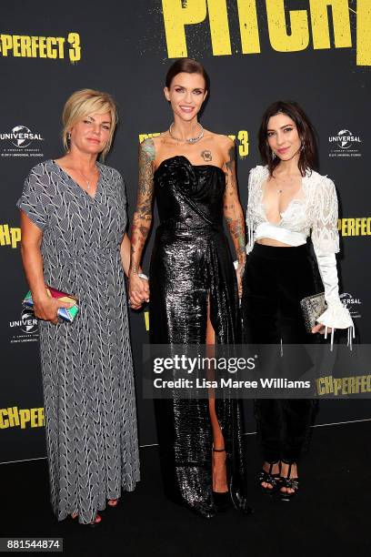 Katia Langenheim, Ruby Rose and Jess Origliasso arrive ahead of the Australian Premiere of Pitch Perfect 3 on November 29, 2017 in Sydney, Australia.