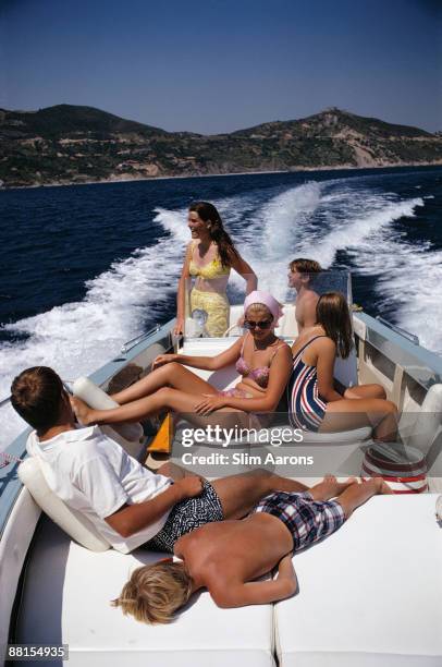 The Pucci family take a trip on a motorboat off the Italian coast, August 1969.