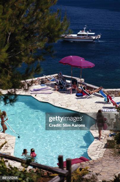 Guests around the pool at the Hotel Il Pellicano at Porto Ercole, Tuscany, August 1969.