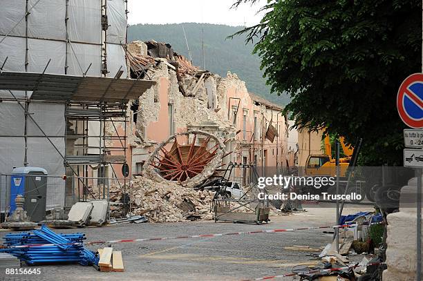 Central L'Aquila were crews are securing buildings and cleaning up after the 6.3 magnitude earthquake that struck the Abruzzo region on April 6, 2009...