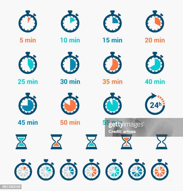 bildbanksillustrationer, clip art samt tecknat material och ikoner med tid klocka ikoner set - minutvisare
