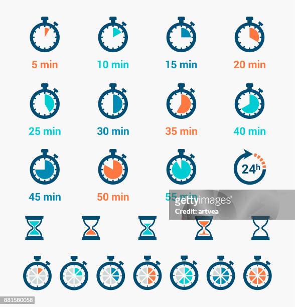 time clock icons set - number 2 icon stock illustrations