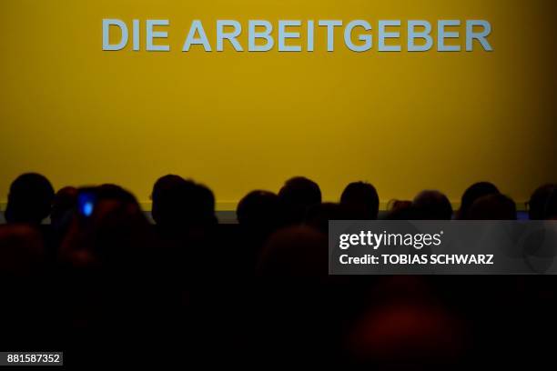 The Employers , can be seen on stage during the Deutscher Arbeitgebertag congress of German Employers' Associations on November 29, 2017 in Berlin. /...