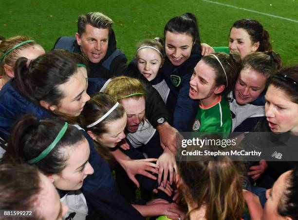 Nijmegen , Netherlands - 28 November 2017; Republic of Ireland head coach Colin Bell and his players following the 2019 FIFA Women's World Cup...