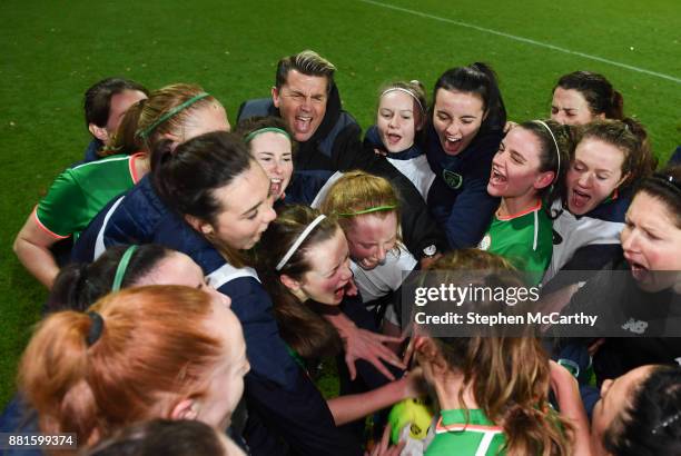 Nijmegen , Netherlands - 28 November 2017; Republic of Ireland head coach Colin Bell and his players following the 2019 FIFA Women's World Cup...