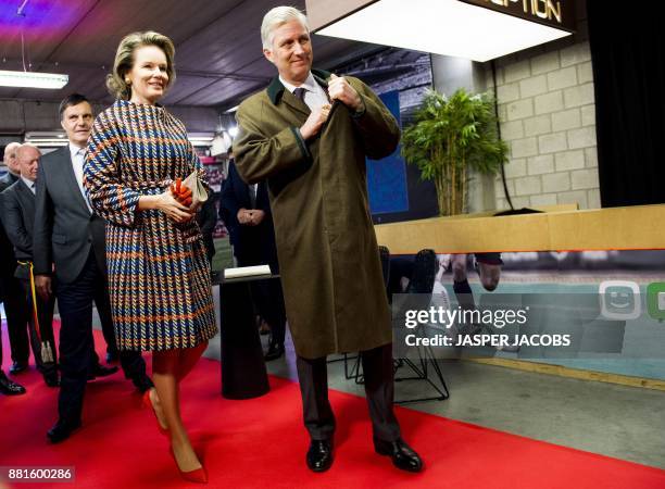 Queen Mathilde of Belgium and King Philippe - Filip of Belgium are pictured during a visit to Videohouse, a media facilities company in Vilvoorde, on...