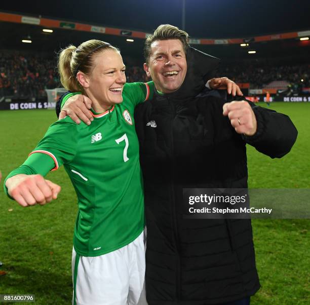 Nijmegen , Netherlands - 28 November 2017; Diane Caldwell and Republic of Ireland head coach Colin Bell following the 2019 FIFA Women's World Cup...