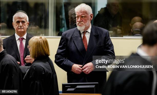 Croatian former general Slobodan Praljak arrives at the International Criminal Tribunal for the former Yugoslavia , prior to the judgement in his...