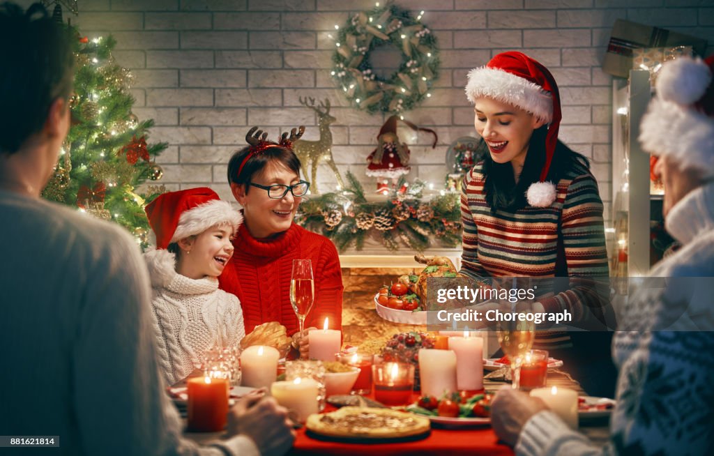 Family celebrates Christmas.