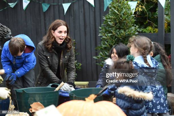 Catherine, Duchess of Cambridge visits the Robin Hood Primary School to celebrate ten years of The Royal Horticultural Society campaign for school...