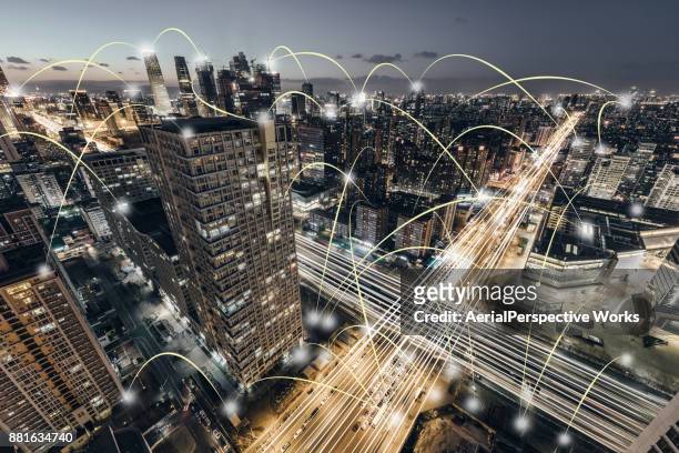 aerial view of city network, beijing, china - contact center stock pictures, royalty-free photos & images