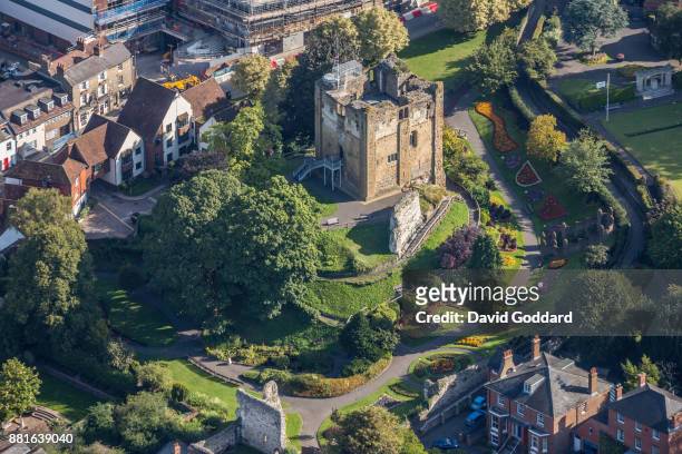 Aerial photograph of Guildford Castle on August 20th 2017. This Motte and bailey castle dates back to the 11th century, it is located on the southern...