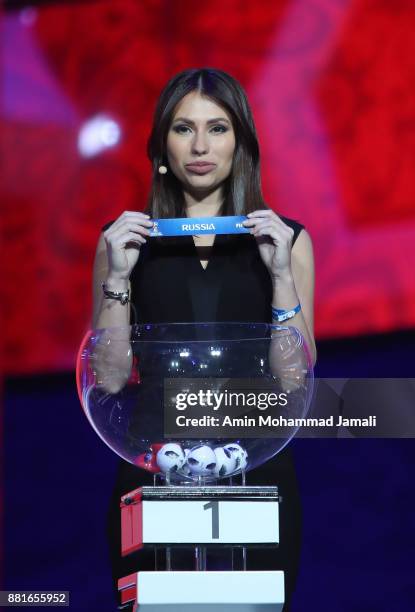 Maria Komandnaya looks on during the Behind the Scenes of the Final Draw for the 2018 FIFA World Cup at the Draw hall on November 29, 2017 in Moscow,...