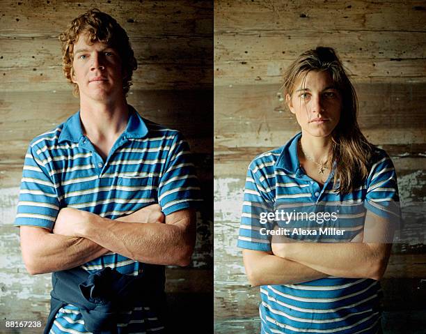 couple with arms crossed - split screen ストックフォトと画像