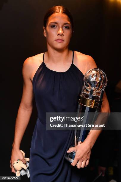 Samantha Kerr from Australian poses with her AFC Women's Player of the Year award 2017 during the 2017 AFC Annual Awards on November 29, 2017 in...