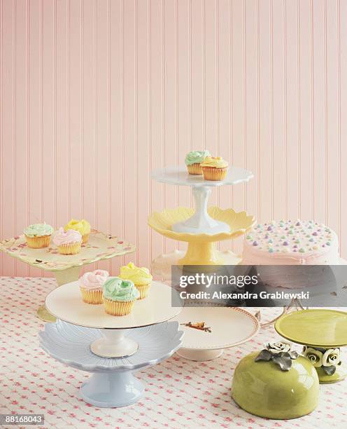 pastel baked goods - cakestand stock pictures, royalty-free photos & images
