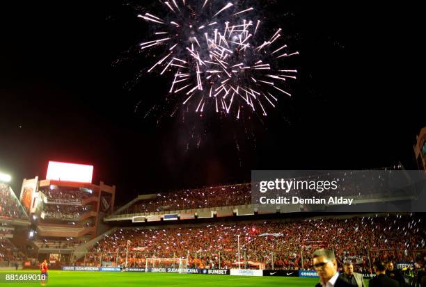 Fireworks explode prior a second leg match between Independiente and Libertad as part of the semifinals of Copa CONMEBOL Sudamericana 2017 at...