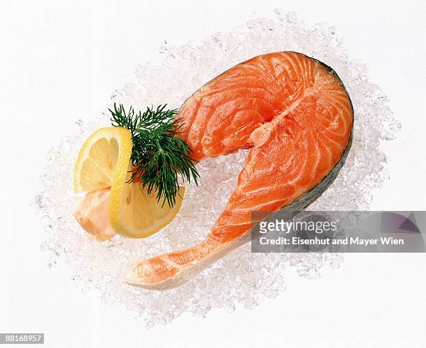 raw salmon steak with dill and lemon - dill bildbanksfoton och bilder