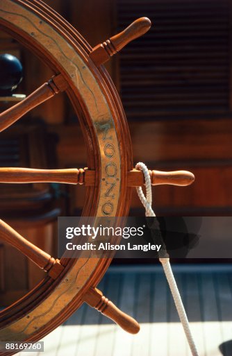 Ship wheel lashed down Ship wheel lashed down