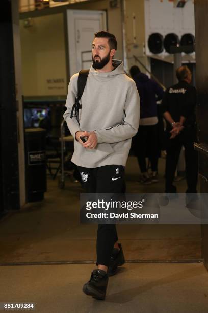 Alec Peters the Phoenix Suns arrives at the arena before the game against the Minnesota Timberwolves on November 26, 2017 at Target Center in...