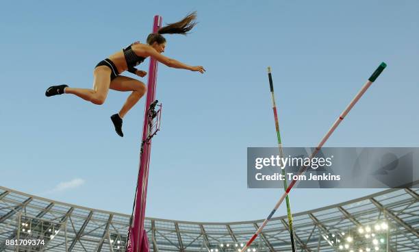 Eliza McCartney of New Zealand fails to clear a height in the final of the womens pole vault during day three of the IAAF World Athletics...