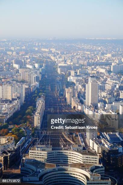 grae montparnasse and the train tracks, paris, france - gare montparnasse paris stock-fotos und bilder