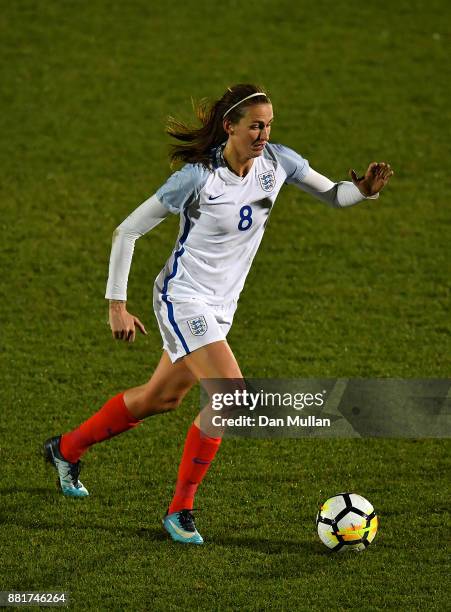 Jill Scott of England controls the ball during the FIFA Women's World Cup Qualifier between England and Kazakhstan at Weston Homes Community Stadium...