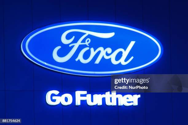 The logo of Ford during The 34th Thailand International Motor Expo 2017 at Muang Thong Thani in Bangkok, Thailand. 29 November 2017