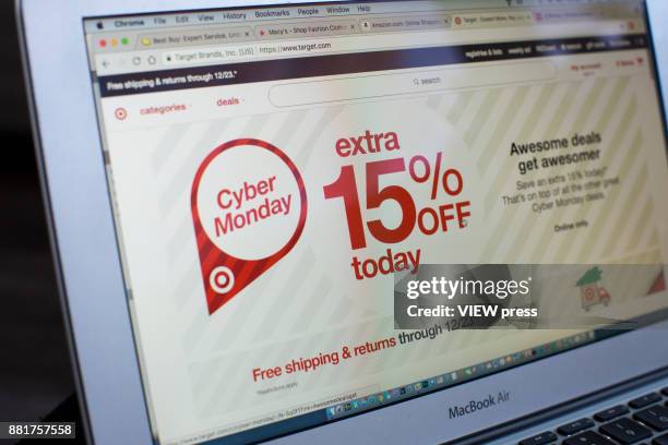 In this photo illustration, Target advertise Cyber Monday sales on it's company websites on November 27, 2017 in Guttenberg, New Jersey. Americans...
