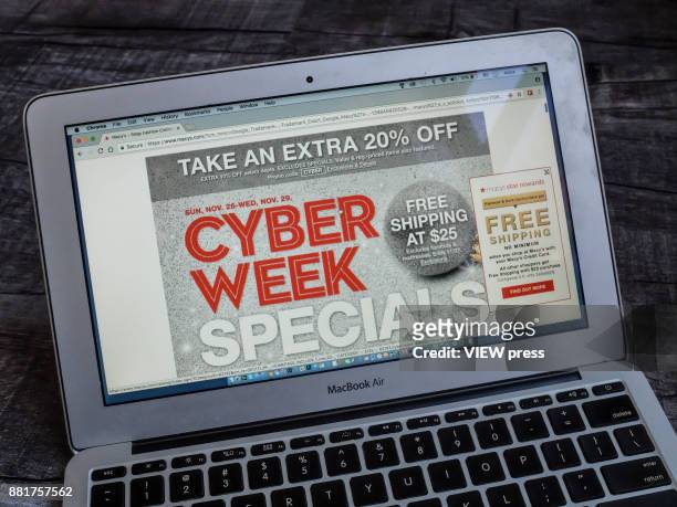 In this photo illustration, Macy's advertise Cyber Monday sales on it's company websites on November 27, 2017 in Guttenberg, New Jersey. Americans...