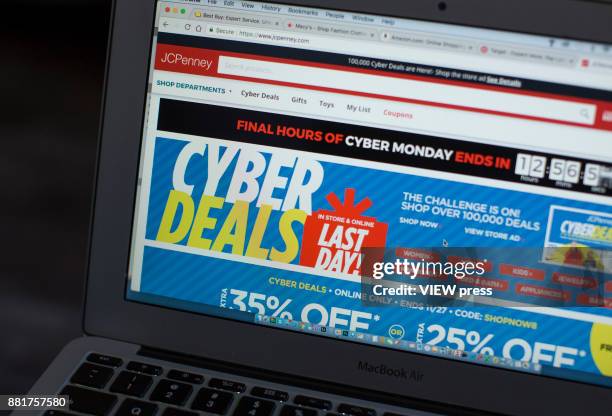 In this photo illustration, JCPenny advertise Cyber Monday sales on it's company websites on November 27, 2017 in Guttenberg, New Jersey. Americans...
