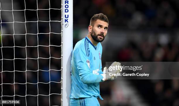 Ipswich goalkeeper Bartosz Bialkowski during the Sky Bet Championship match between Derby County and Ipswich Town at iPro Stadium on November 28,...