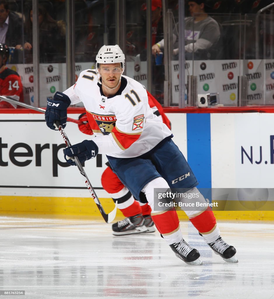 Jonathan Huberdeau of the Florida Panthers skates against the New