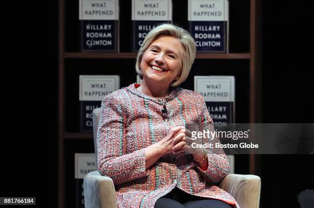 Former U.S. Presidential candidate Hillary Clinton smiles during an event held at the Boston Opera House to discuss and promote her book "What...
