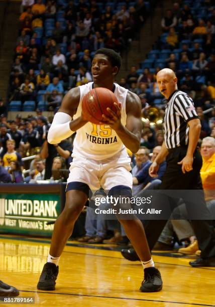 Lamont West of the West Virginia Mountaineers in action against the Long Beach State 49ers at the WVU Coliseum on November 20, 2017 in Morgantown,...