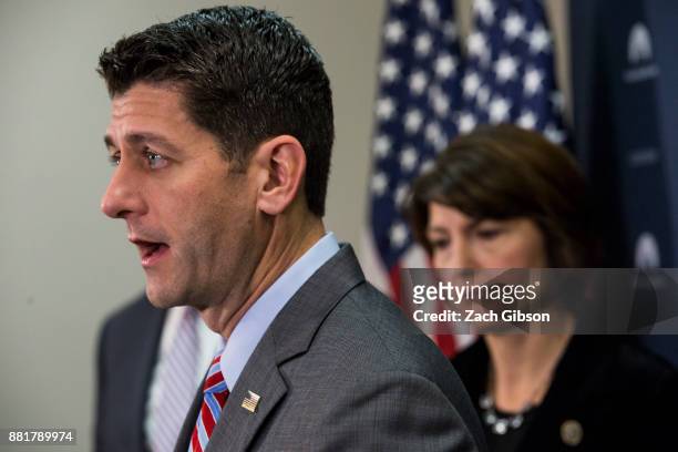 House Speaker Paul Ryan speaks during a press conference on Capitol Hill, November 29, 2017 in Washington, DC.