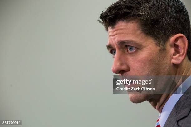 House Speaker Paul Ryan speaks during a press conference on Capitol Hill, November 29, 2017 in Washington, DC.