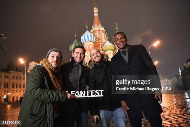 Alexander Kerzhakov and Marcel Desailly pose with fans in Red Square after the announcement of the new 2018 FIFA Fan Fest Ambassadors for the 2018...