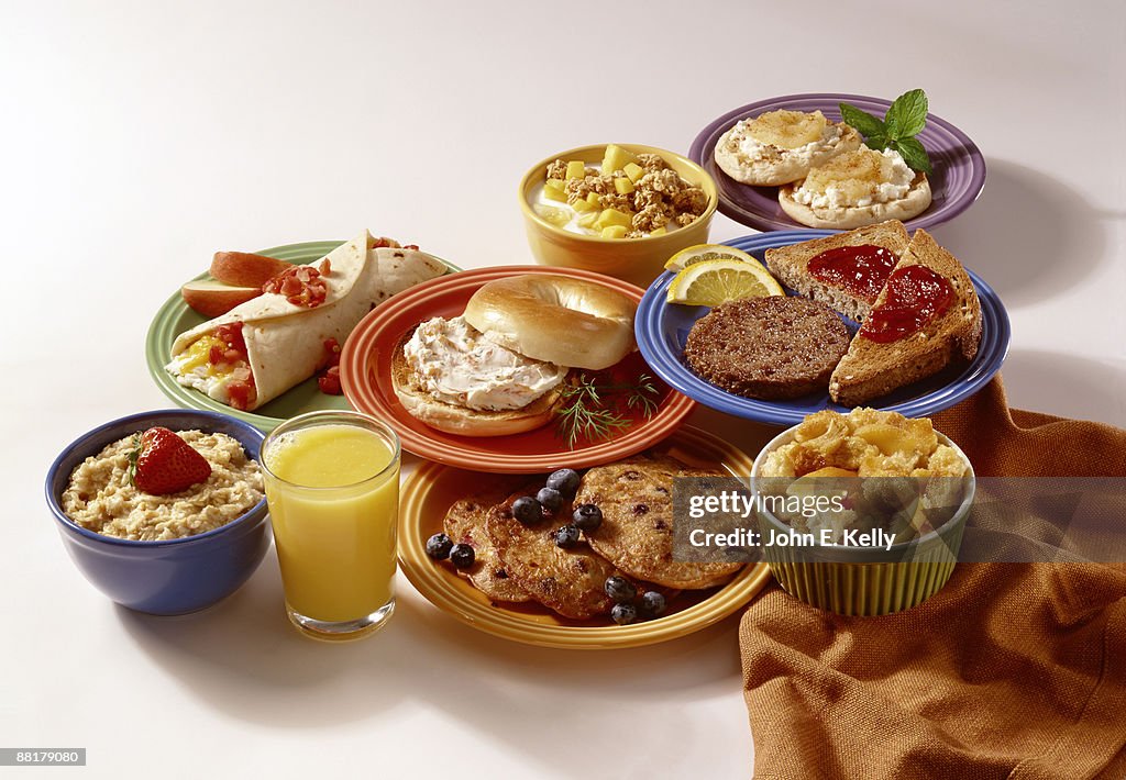 Assorted breakfast foods