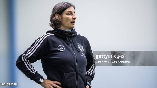 Head Coach Anouschka Bernhard of Germany is seen during the U17 Girls friendly match between Finland and Germany at the Eerikkila Sport & Outdoor...