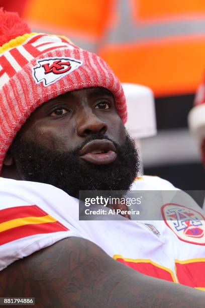 Defensive Tackle Bennie Logan of the Kansas City Chiefs in action against the New York Giants during their game at MetLife Stadium on November 19,...