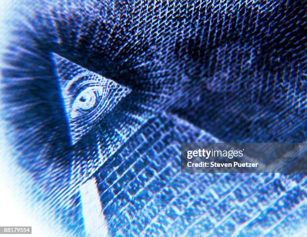 all-seeing eye of god on american dollar - illuminati stock pictures, royalty-free photos & images