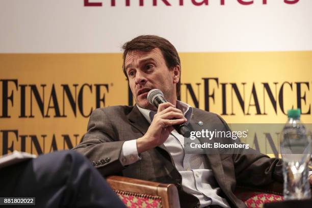 Lisandro Nieri, Province of Mendoza's finance minister, speaks during the Argentina Sub-Sovereign and Infrastructure Finance Summit in Buenos Aires,...