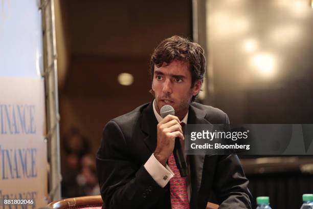 Federico Tomasevich, president of Puente Hnos Sociedad de Bolsa SA, speaks during the Argentina Sub-Sovereign and Infrastructure Finance Summit in...
