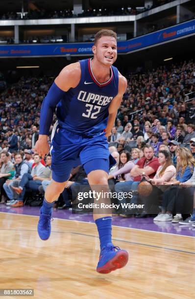 Blake Griffin of the Los Angeles Clippers reacts during the game against the Sacramento Kings on November 25, 2017 at Golden 1 Center in Sacramento,...